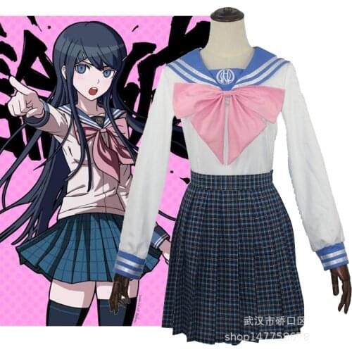 Anime Super Dangan Ronpa 2 COSPLAY Maizono Sayaka uniforms Shirt skirt bow socks costume for women School Uniform Comic costume