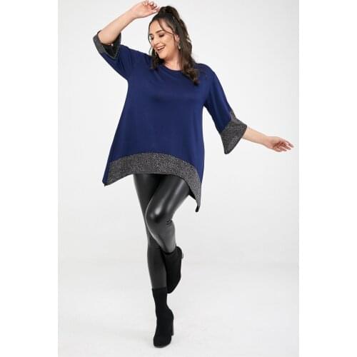 Big Size Fashion Silvery Plus Size Blouse at Arm and Hem Summer Season 3XL 4XL 5XL Size Cotton Fabric Casual Elegant Chic Blouse