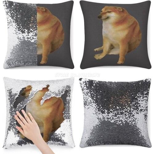 Cheems Sequin Pillowcase Glitter Pillow Case for Sofa Decorative Party Dog Meme Funny Cute Doge Yellow White Cheems Burguer Chee