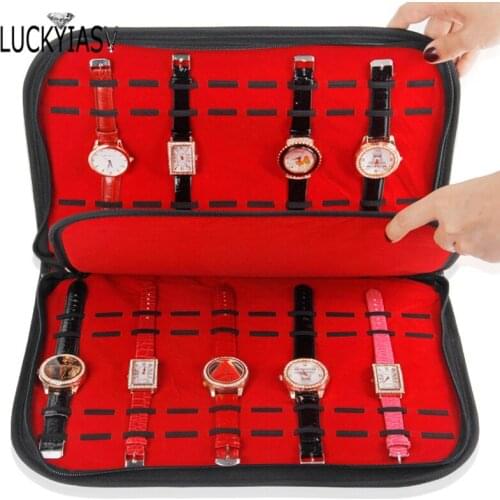 Black PU Leatherette Watch Storage Bag Velvet Inside Jewelry Display for Watchs Organizer Case Jewellery Cases