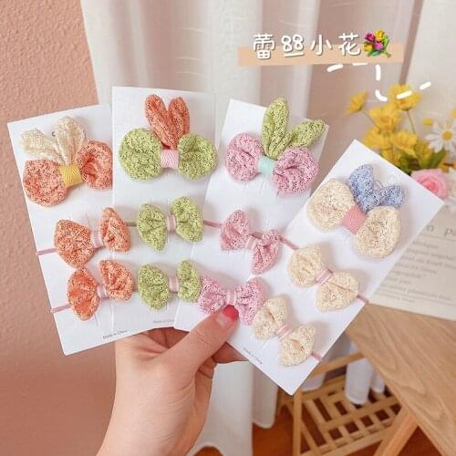 Childrens Hair Accessories 3-Piece Set Bowknot Flower Candy-Colored Hairpin Fabric Headband Side Clip Does Not Hurt Your Hair