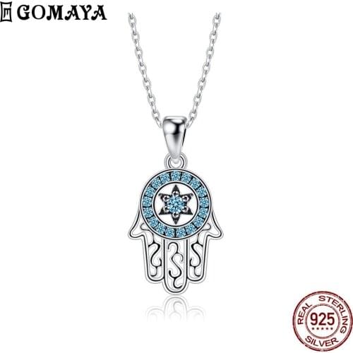 GOMAYA 925 Sterling Silver Necklace For Women 5A Cubic Zirconia Inlay Magic Handprint Pendant Necklaces Anniversary Fine Jewelry