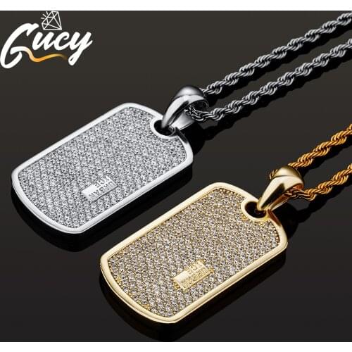 GUCY New Custom Dog Tag Pendant With Tennis Chain Charm Necklace Hip Hop Jewelry For Gift