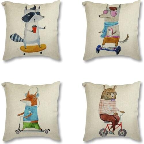 Hippie Sports Animal Bear Fox Bunny Deer Kids Nursery Art Room Decorative Throw Pillow Case Cotton Linen Cushion Covers 45x45