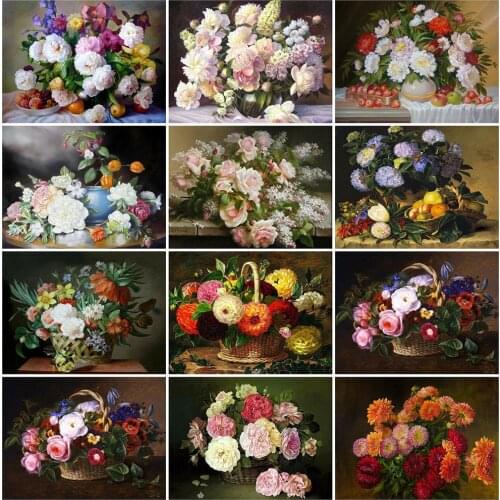 HUACAN Diamond Painting Full Round Square Flower Basket 5D DIY Diamond Embroidery Sale Peony Rhinestones Mosaic Home Decor