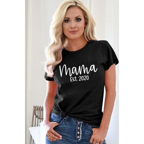 Mama Est 2020 Tee New Mom Shirts Mum Casual Round Neck Summer Tumblr Clothes T Shirt Mothers Day Gift Graphic Tee Harajuku Tops