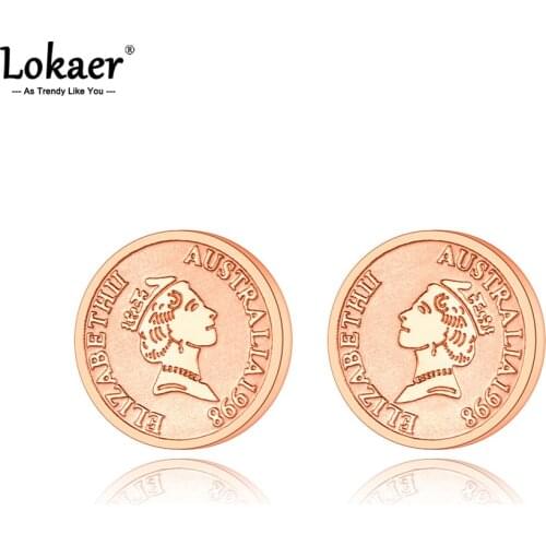 Lokaer Titanium Stainless Steel Retro Style Queen Avatar Earrings Jewelry Rose Gold CZ Crystal Party Earrings For Women E21040