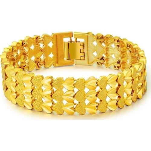 Massive Heart Bracelet Yellow Gold Filled Thick Link Watchband Wrist Chain for Men and Women 19.5cm(7.67")