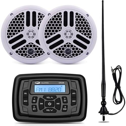 Marine Stereo Bluetooth Boat Radio Audio Receiver MP3 Car Player+6.5 inch Marine Waterproof Speakers For RV ATV +FM AM Antenna