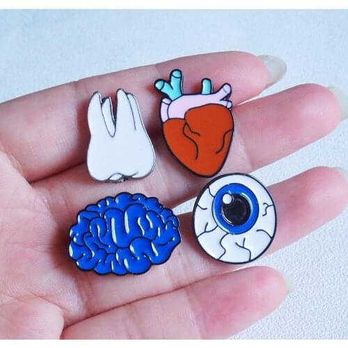 Cartoon Organ Brain Eye Tooth Brooch Pins Cute Metal Pins Brooch Denim Jacket Pin Badge Funny Gift Fashion Jewelry