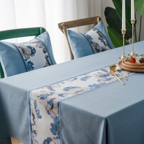 New Luxury Cotton Linen Tablecloth Green Blue Table Cloth Lace Embroidered Pendant Christmas Table Cover Home Decorate Textile
