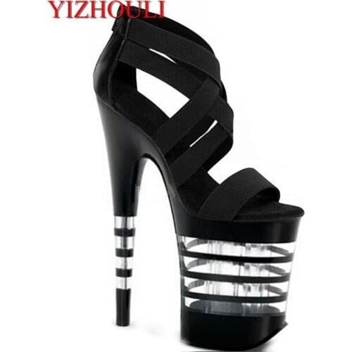 New 20cm high tops gladiator sandals 8 inch high heels Stripe Crystal open toe dance shoes women Dance Shoes