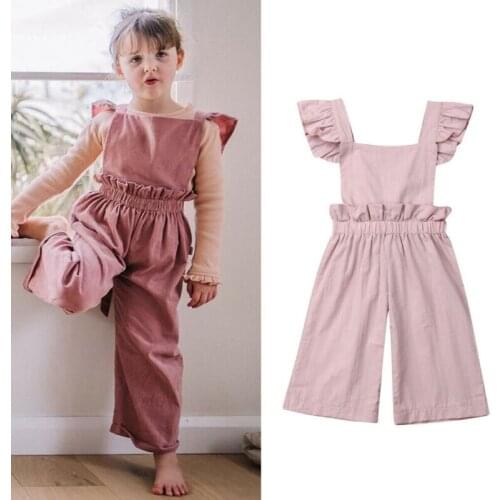 0-4 Years Baby Girls Clothes Flare Sleeve Baby Rompers Pink Long Pant Girls Jumpsuits Toddler Baby Girls Overall Infant Clothing