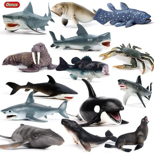 Oenux New Ocean Sea Life Animals Action Figure Marine Great Shark Killer Whale Octopus Crab Model PVC Collection Toy Kids Gift