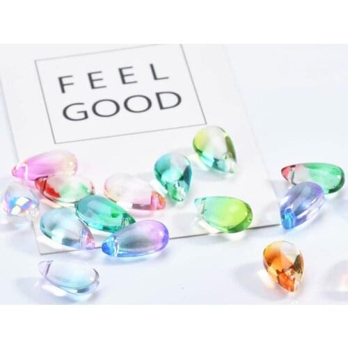Wholesale 100pcs 8*14MM Starry Colorful Waterdrop Tear Drop Pendant Charms Beads Fit Ornament Accessories Necklace Earring DIY