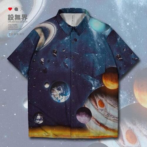 Universe space astronaut exploring UFO Galaxy Short-Sleeved shirt trends fashion Print Printed Shirts casual Clothes Summer