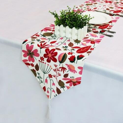 Modern Table Runners Flower Table Runner Geometric Printed Linen Cotton Table Flag for Wedding Party Christmas Home Decoration