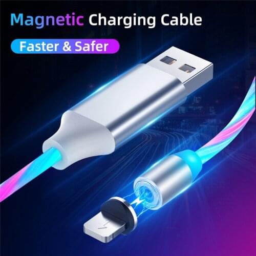 Flow Luminous Magnetic USB C Micro USB Cable For iPhone Cable Fast Charging Wire Type-C 8 Pin Charger Mobile Phone USB Cable