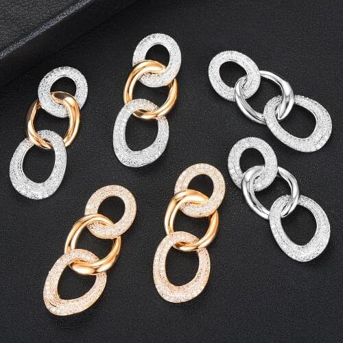 LARRAURI 2020 New Trendy Link Earrings For Women Fashion Geometric Round Earrings ZIRCON Cross Earring Jewelry