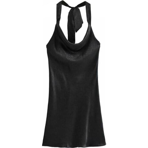 2021 Summer Women Satin halter neck Dresses Bow Tie Chic Mini Sundress sexy backless Back tether silk Dress Sleeveless vestidos