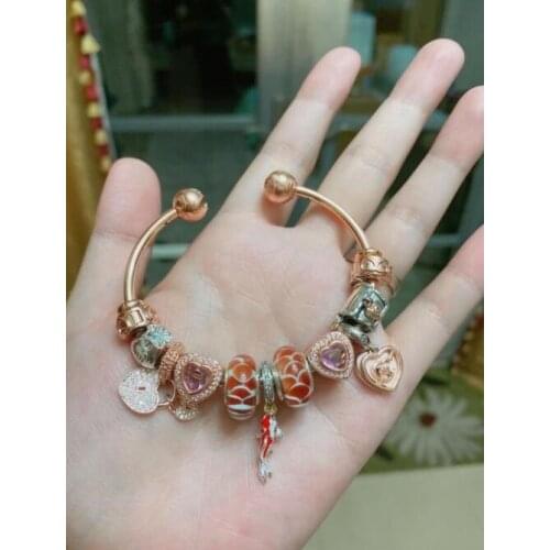 925 Sterling silver Radiant Teardrop Open Bangle andSet Clear CZ fit DIY Charm Bracelets