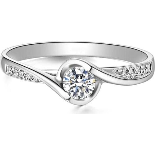 14K Au585 White Gold Ring Women Wedding Anniversary Engagement Party Ring 2 Claw Round Moissanite Diamond Elegant Trendy Cute