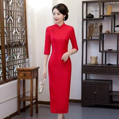 New lace cheongsam dress платье XL Chinese cheongsam female wedding temperament long mom cheongsam retro banquet cheongsam dress