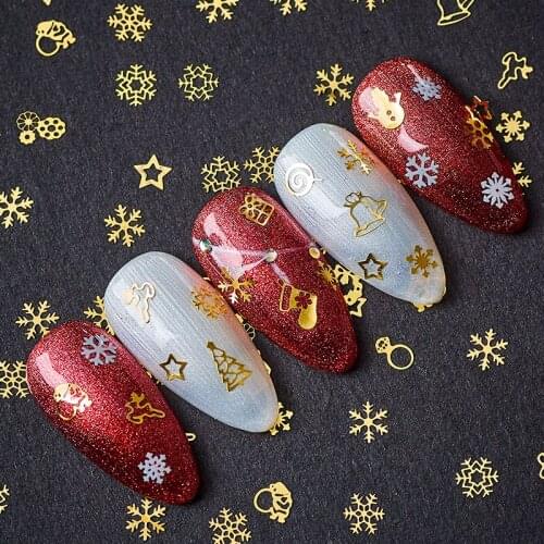 1 BOX Hollow Out Gold Nail Glitter Sequins Snow Flakes Mixed Design Decorations for Nail Arts Pillette Nail Accessories