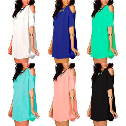 1PC;Off-the-shoulder;Short sleeves;Shiffon;Dress;8 Colors;Female;Fashion