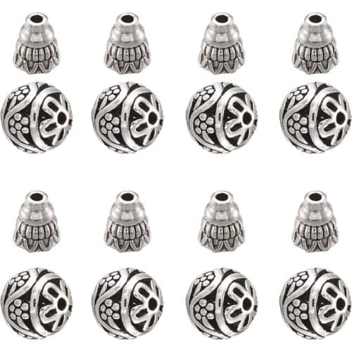 10 sets Tibetan Style Alloy Guru Bead T-Drilled 3-Hole Round Beads Buddha Head Spacer End Beads For Bracelet DIY Jewelry Making