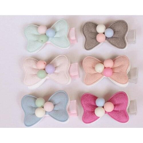 20pcs/lot 2016 New Arrival Small Bow Girl Hair Clip Light Pink Double Level Hair Bow With Beads Kids Hairpins Solid Cloth