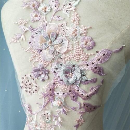 3D Sequins Paste drill applique lace patch Corded french lace DIY Handmade Skirts Top Corset BackWedding Dresses CH0006