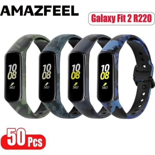 50Pcs/Pack Soft Silicone Bracelet For Samsung Galaxy Fit 2 SM-R220 Watch Band Camouflage Wrist Strap For Galaxy Fit2 Correas