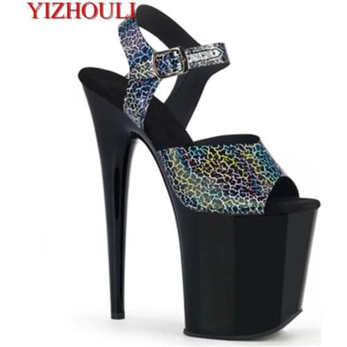 8 inch, summer sandals, cracked pattern upper, pole shoes for parties and nightclubs, 20 cm high heel models, dancing shoes