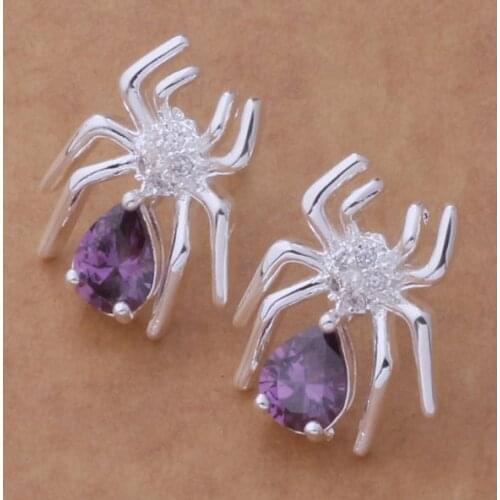 AE598 Hot sterling earrings , fashion jewelry , spider inlaid purple stone /crhalioa bbjajsqa silver color