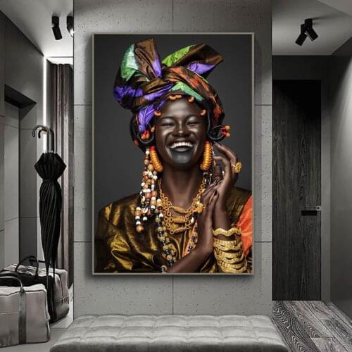 African Art Black Woman Canvas Painting on The Wall Tribal Lady Posters and Prints Modern Wall Pictures for Living Room Decor