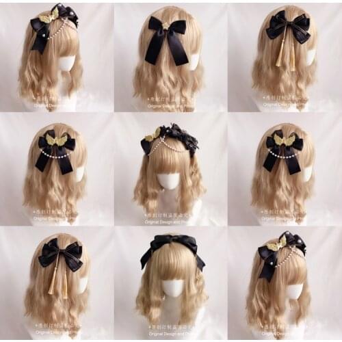 Lolita Handmade Hair Accessories Japanese Gothic Black Lace Trim KC Hair Clasp Side Clip Hairpin Pearl Ornaments