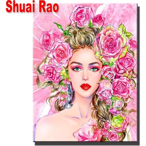 Pink Rose Woman Diamond embroidery Full Round drill 5d diy diamond painting 3D cross stitch full Square mosaic Pretty Girl