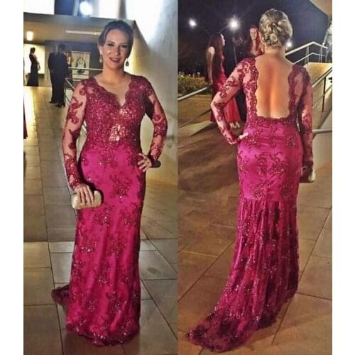 Sparkly Lace Mother of Bride Dress Illusion Long Sleeves Backless Floor Length Mermaid Mother of the Groom Suit Wedding Party Go