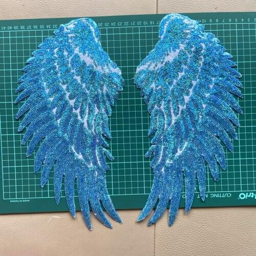 Sequin Angel Wings Iron On Patch Blue Pink Badge Stikers Clothing Decoration Applique Parches Para La Ropa Sewing Accessories