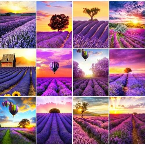 DOHAWIZS DIY Diamond Painting Purple Lavender Cross Stitch Kits Diamond Mosaic Landscape Sunset Rhinestone Handmade Hobby Gift