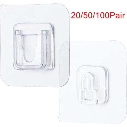 Hook Double-Sided Adhesive Wall Hooks Hanger Strong Transparent Suction Cup Hang Tool For Kitchen 20/50/100 pair