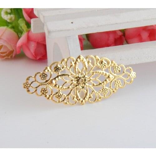 MIAOCHI 50 Gold Tone Filigree Flower Wraps Connectors Metal Crafts Gift Decoration DIY Findings 60x26mm J3128