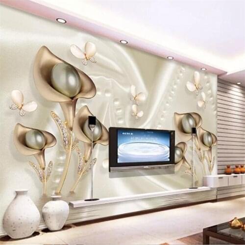 Wellyu Custom Wallpaper 3d Photo Murals Calla Leaf Butterfly Silk Water Reflection Video Background Wall paper papel de parede