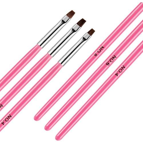 3Pcs Pink Row Dotting Dot Builder Flat Painting Crystal Carving UV Gel Nail Art Acrylic Polish Tips Pen Brush Manicure Tools Set