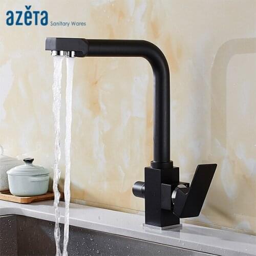 Azeta Kitchen Faucet Black Brass 360 Degree Swivel 3 Way Faucet Water Outlet With Water Purify Feature Kitchen Sink Taps AT8814B