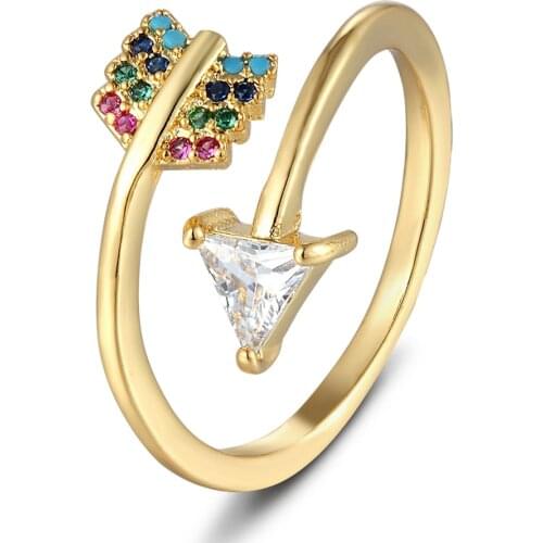 Hot Sale Opening Rings Rainbow Cubic Zirconia Arrow Charm Statement Fine Jewelry Ring For Women Wedding Party Gift Wholesale