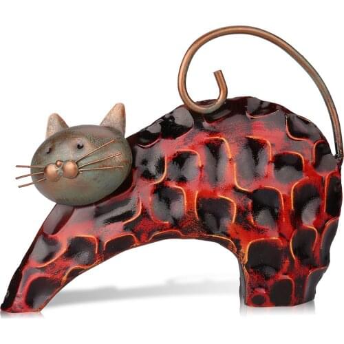 Tooarts Metal sculptrue Iron sculpture Abstract sculpture Lazy cat Animal sculpture Crafting Home furnishing article Decoration