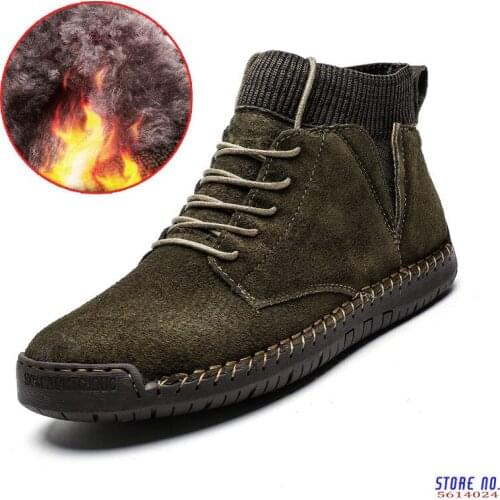 Men Leather Boots Men Winter Plush Boots Warm Shoes Men High Tops Snow Ankle Boots Comfortable Chaussure Homme Safety Work Boot