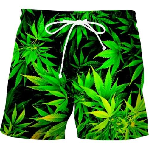 Mens Shorts Casual Men Drawstring 3D Printed male 2021 Streetwear Summer Fashion Men beach pants Weed green leaves swimsuit men